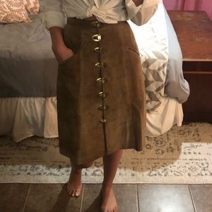 Vintage gold clip front leather skirt
